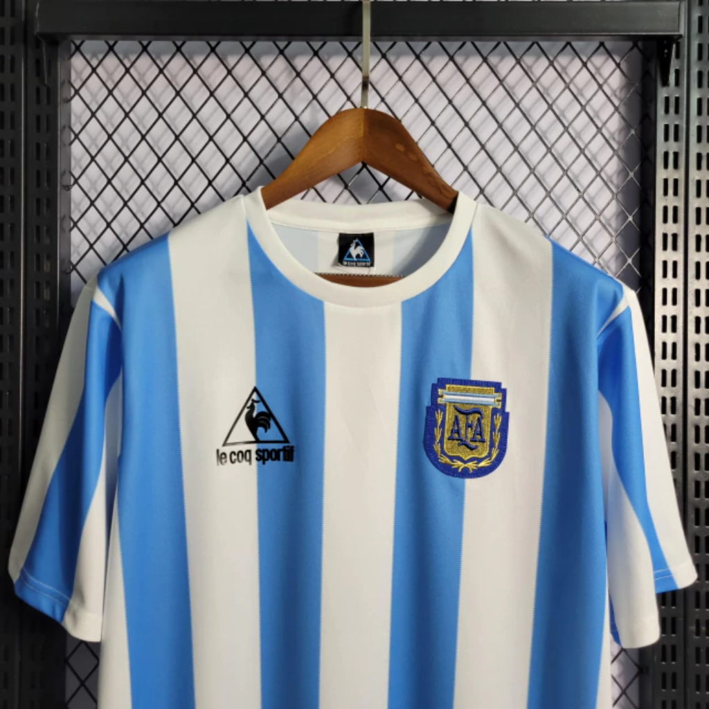Camisa Argentina Home 1986 - Retrô Le Coq Sportif Masculino - Azul e Branco
