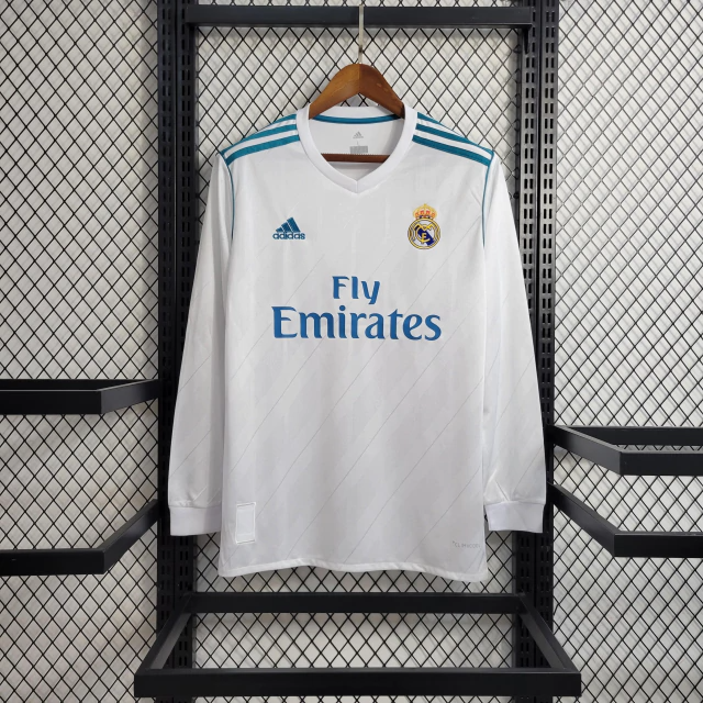 Camisa Real Madrid Home 2017/18 Manga Longa - Retrô Adidas Masculina - Branca