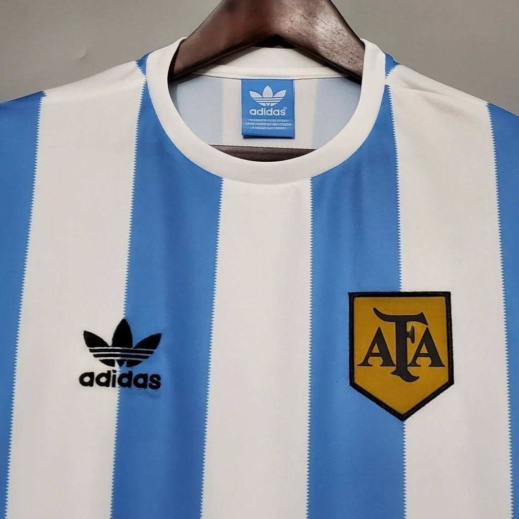 Camisa Argentina Home 1978 - Retrô Adidas Masculino - Azul e Branco