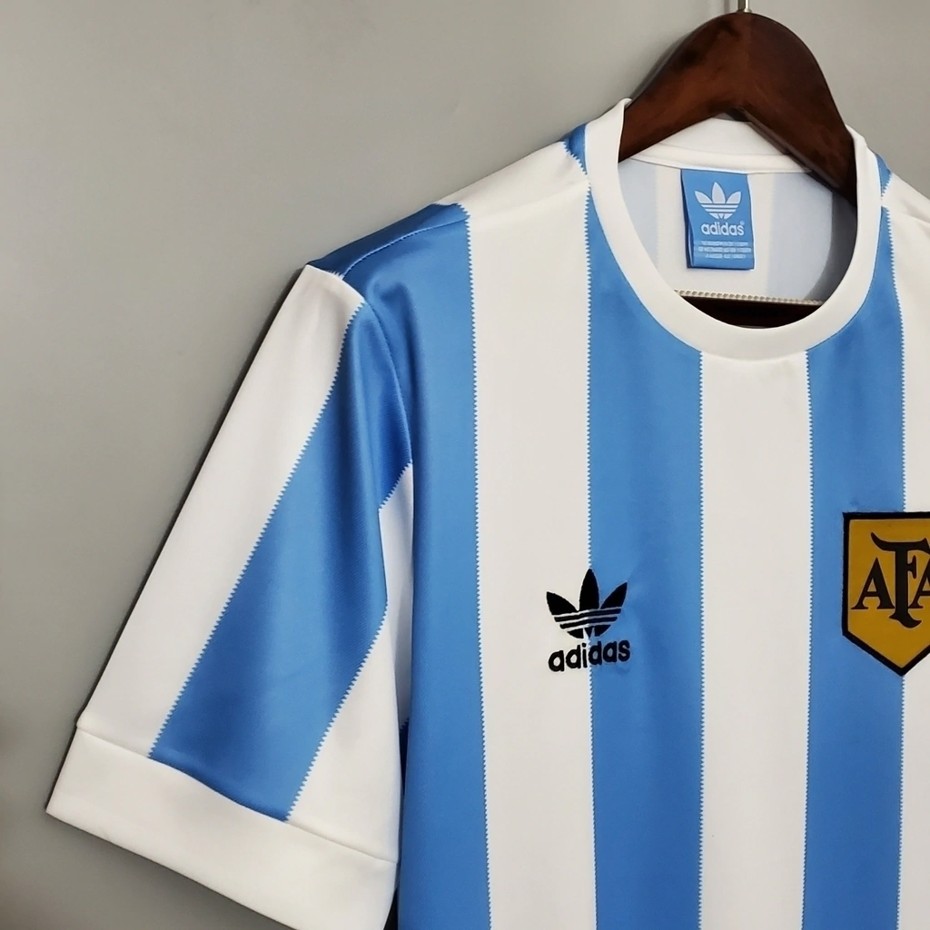 Camisa Argentina Home 1978 - Retrô Adidas Masculino - Azul e Branco