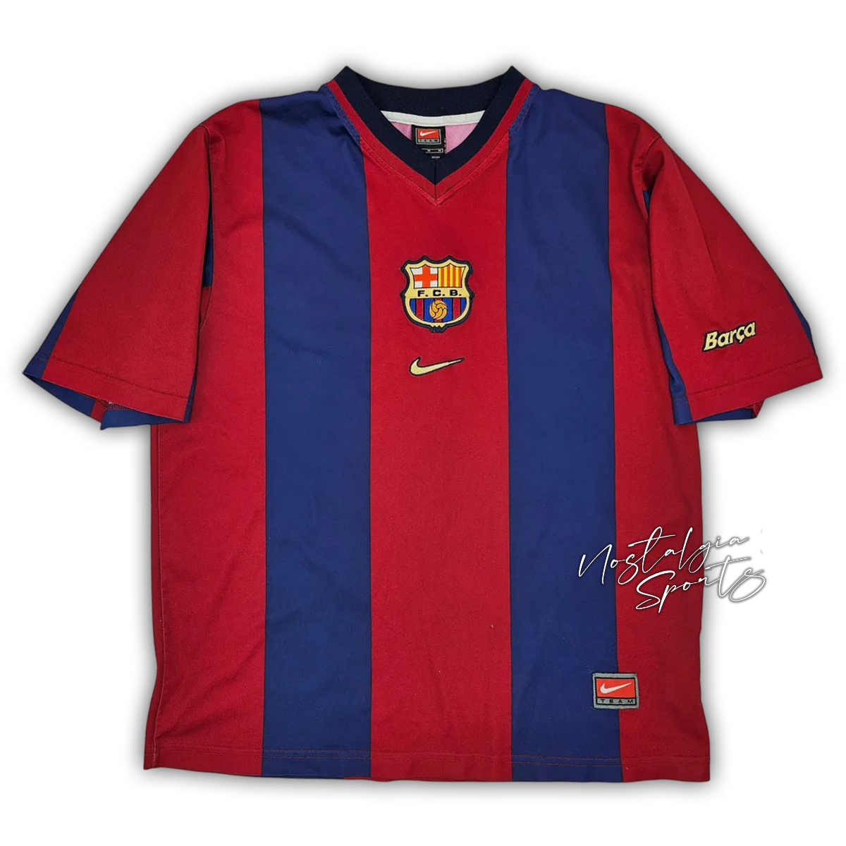 Camisa Barcelona Home 1998/99 - Retrô Nike Masculina - Azul e Vermelha