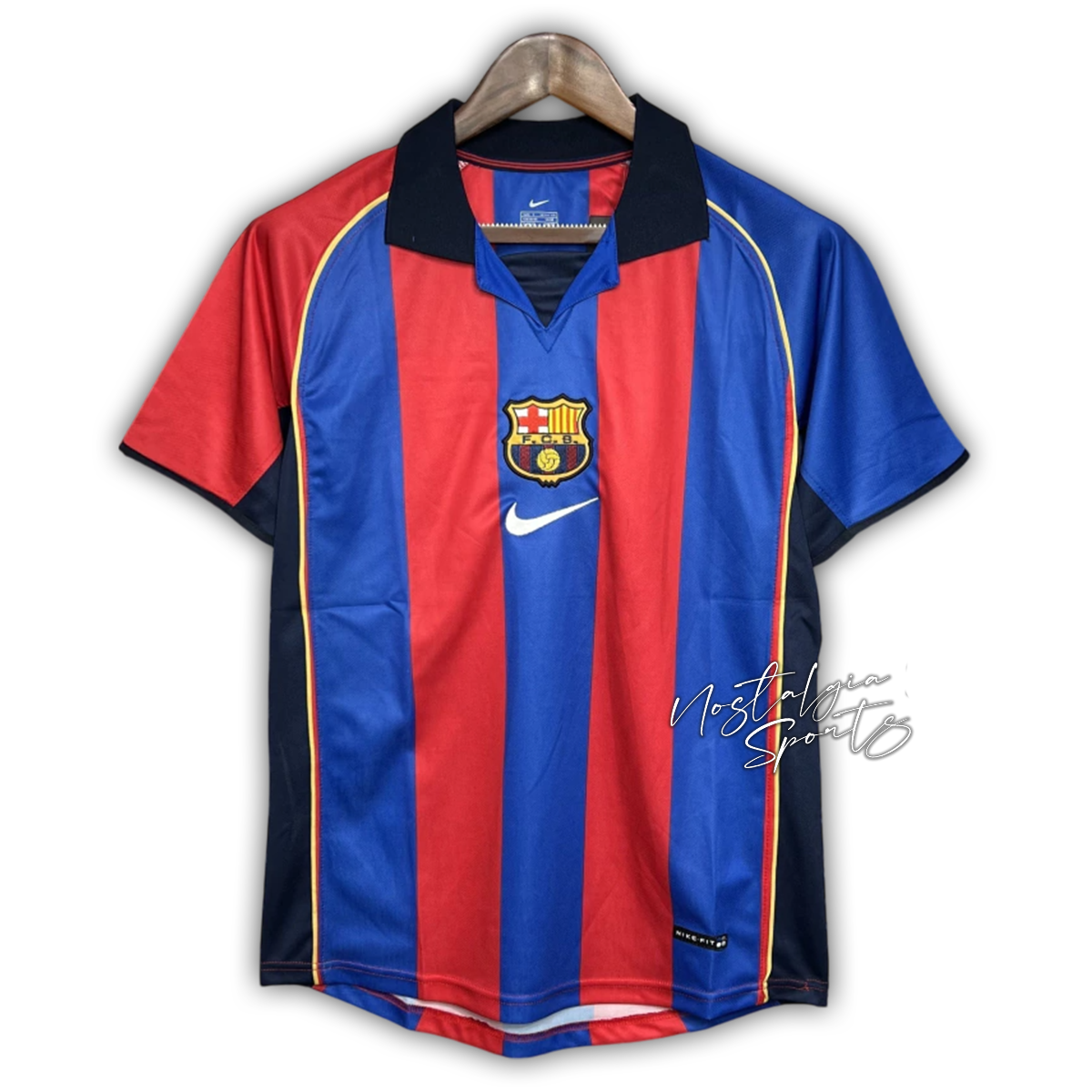 Camisa Barcelona Home 2001/02 - Retrô Nike Masculino - Azul e Grená