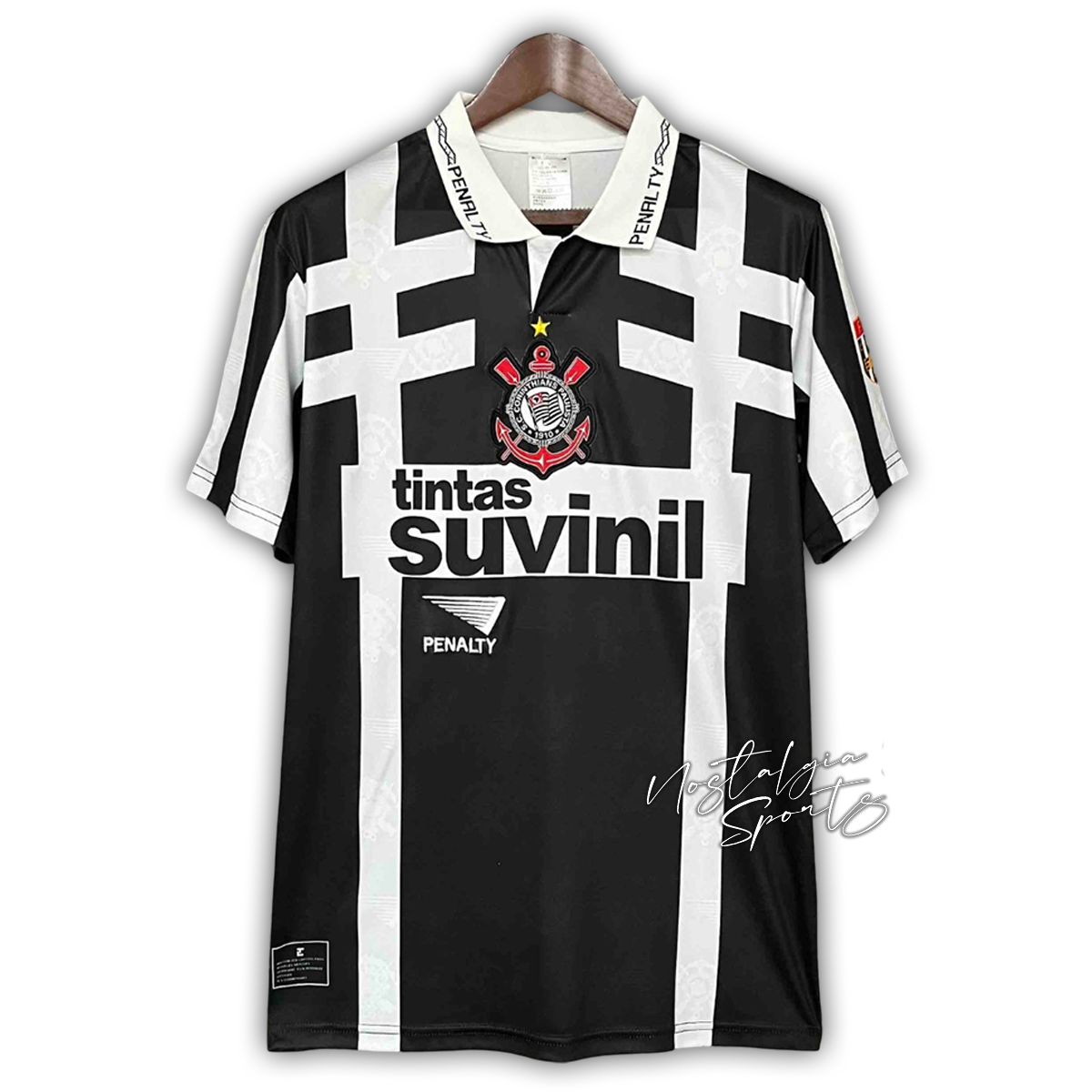 Camisa Corinthians Away 1995/96 - Retrô Penalty Masculino - Preto e Branco
