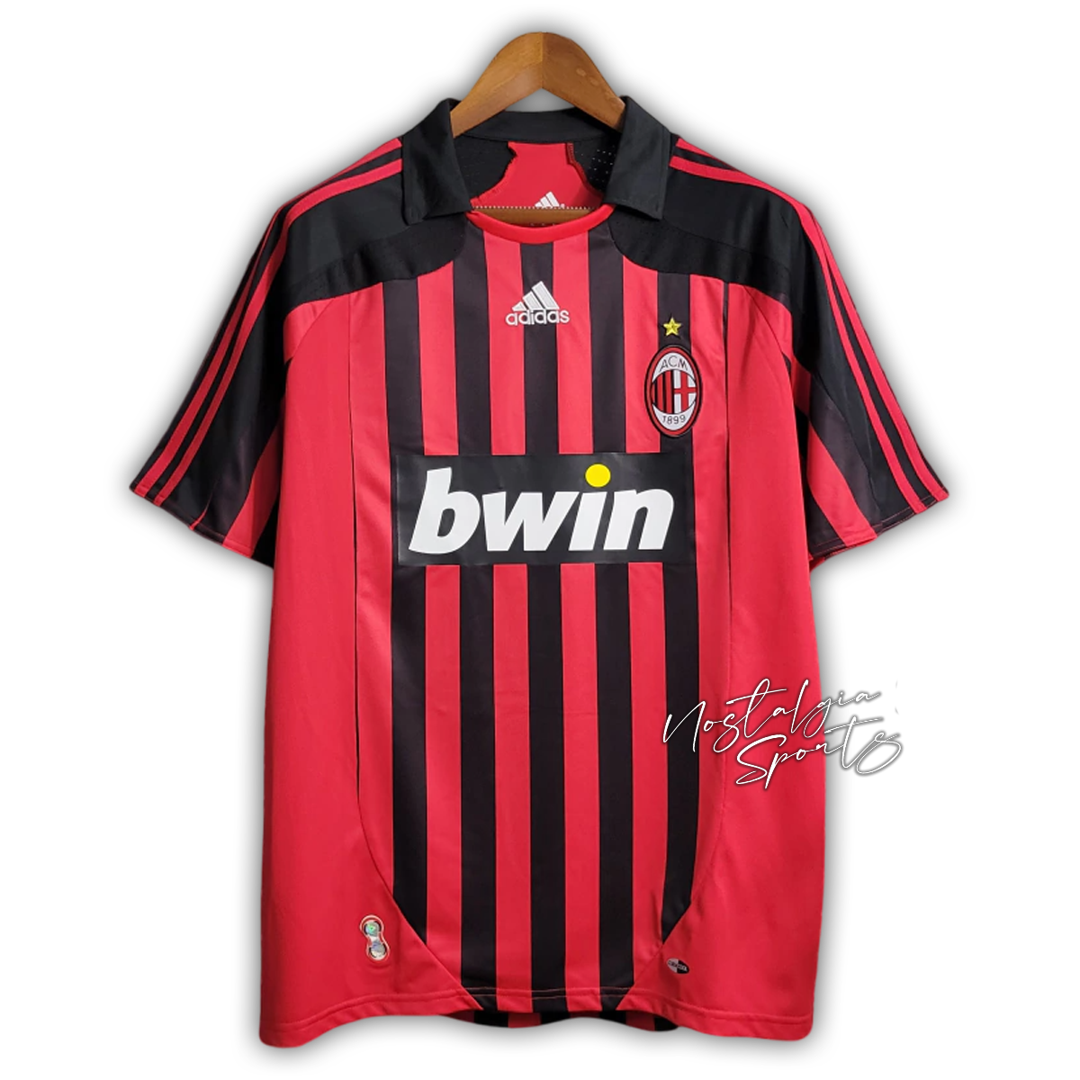 Camisa AC Milan Home 2007/08 - Retrô Adidas Masculino - Preto e Vermelho