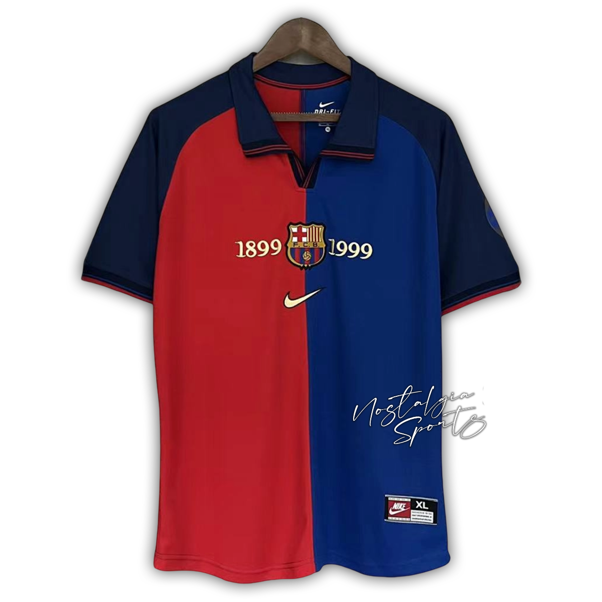 Camisa Barcelona Home 1999/00 - Retrô Nike Masculino - Azul e Grená