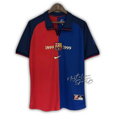 Camisa Barcelona Home 1999/00 - Retrô Nike Masculino - Azul e Grená